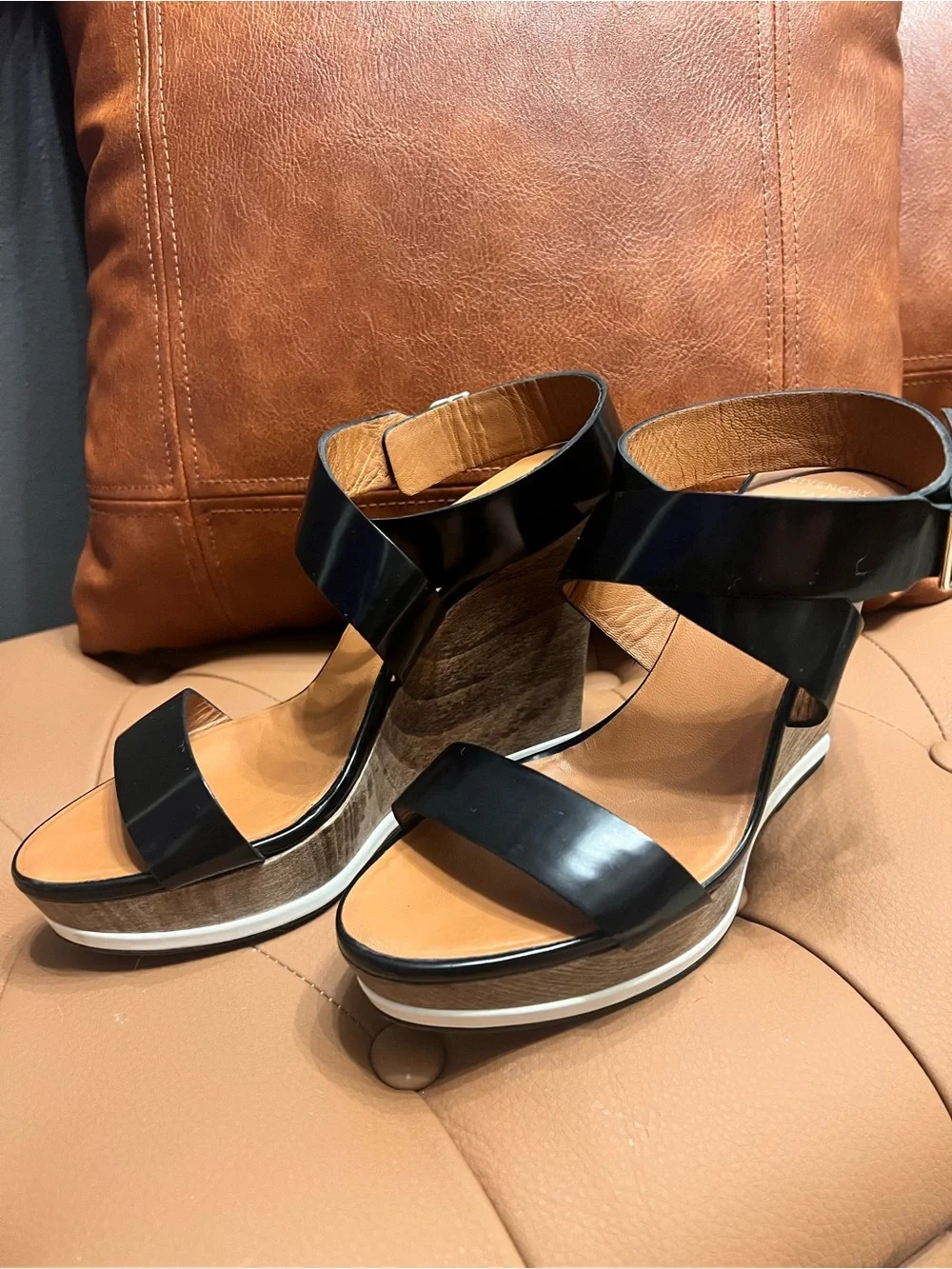 Givenchy Black Leather Ankle-Strap Platform Wedges